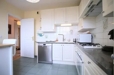 Cuisine ou kitchenette dans l'établissement Le Ravissant merveilleux F3 avec vue à Rouen