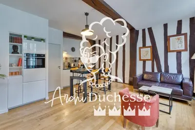 Cuisine ou kitchenette dans l'établissement Le Charmant F2 rue du Gros Horloge à Rouen!
