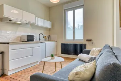 Cuisine ou kitchenette dans l'établissement L'Oiseau Blanc un petit nid proche de la gare !