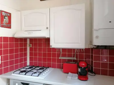 Cuisine ou kitchenette dans l'établissement Chez mamie framboise centre ville avec courette