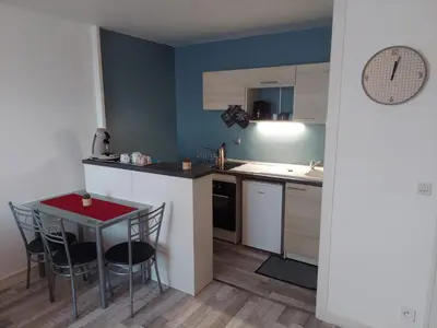 Cuisine ou kitchenette dans l'établissement Appartement équipé proche aéroport et gare
