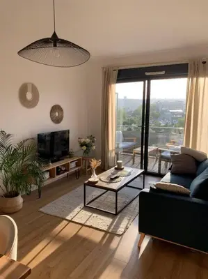 Coin salon dans l'établissement Appartement Rouen terrasse + parking