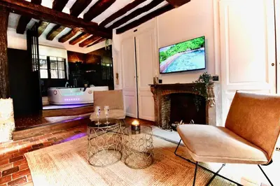 Télévision ou salle de divertissement dans l'établissement Le Spa Gustave - Sauna, Jacuzzi & Terrasse à Rouen