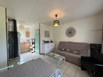 Coin salon dans l'établissement Gite Caillebourg Normandie