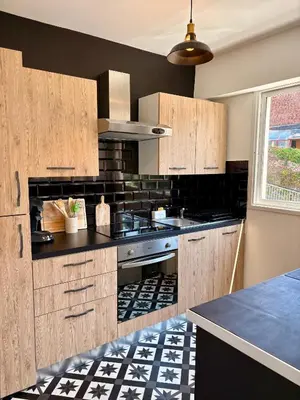 Cuisine ou kitchenette dans l'établissement Appartement Rouen centre proche CHU