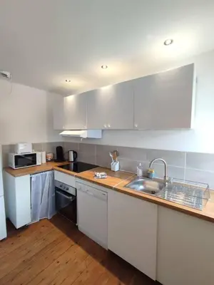 Cuisine ou kitchenette dans l'établissement Le Petit Jacques, appartement & garage