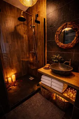 Salle de bains dans l'établissement Le chalet romantique, SPA, Écran cinéma, Lit king size, day use, 10 min centre