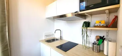 Cuisine ou kitchenette dans l'établissement Oxygen - Lumineux deux-pièces à 20min de Rouen