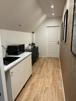 Cuisine ou kitchenette dans l'établissement Le Nid des Voyageurs - chambre Eurylaime