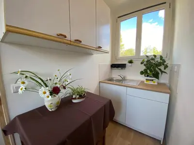 Cuisine ou kitchenette dans l'établissement Porte du Casino