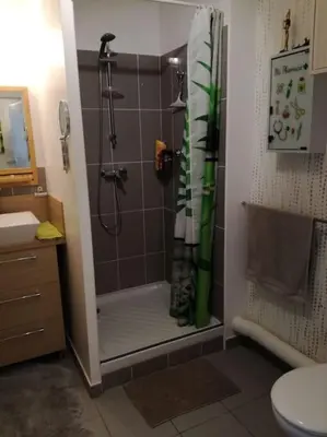 Salle de bains dans l'établissement Appart 42 m2 à 1 min de l'A13 conforme photos, place de parking gratuite, wifi