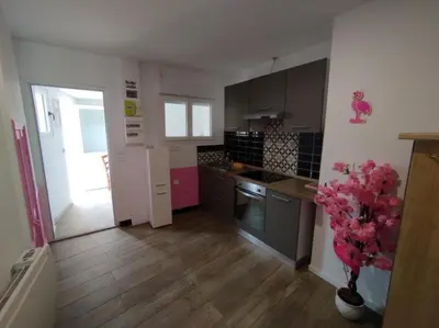 Cuisine ou kitchenette dans l'établissement maison pink flamingo aeroport tillé 2 a 4 personnes