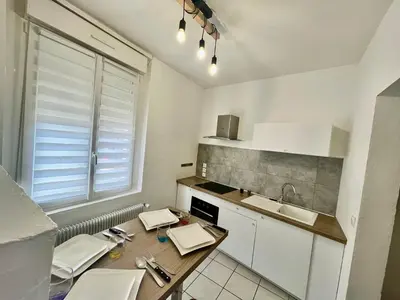 Cuisine ou kitchenette dans l'établissement Le Blue Bay
