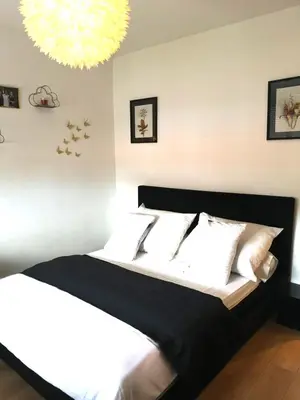 Un ou plusieurs lits dans un hébergement de l'établissement Appartement moderne à Elbeuf