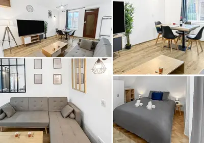 Coin salon dans l'établissement Maison lumineuse avec verrière & grand écran