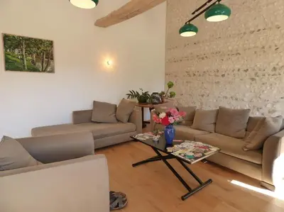Coin salon dans l'établissement Maison de vacances ideale - La Mariniere du Mesnil