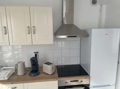 Cuisine ou kitchenette dans l'établissement Appartement berges Oise