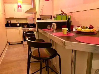 Cuisine ou kitchenette dans l'établissement location appartement 93 M2 plein centre historique