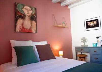 Un ou plusieurs lits dans un hébergement de l'établissement La Nuit étoilée - Maison d 'artiste - Auvers-sur-Oise