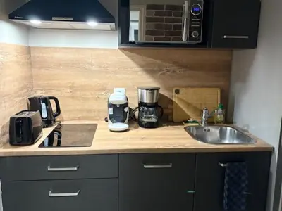 Cuisine ou kitchenette dans l'établissement Appart F2 spacieux proche Paris