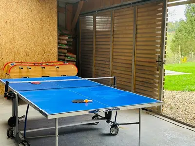 Tennis de table au sein de l'établissement 1h10 de Paris, maison de campagne avec piscine chauffée et Jacuzzi ou à proximité
