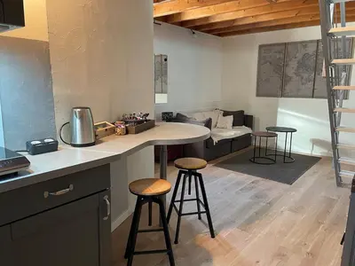 Cuisine ou kitchenette dans l'établissement Charmant studio indépendant