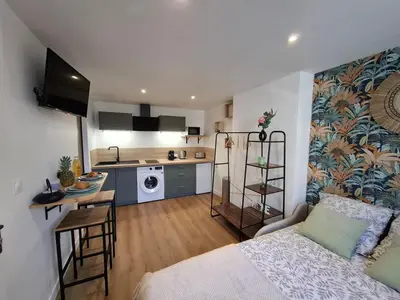 Cuisine ou kitchenette dans l'établissement Calme et accueillant studio