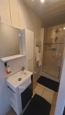 Salle de bains dans l'établissement Gîte des Bruyères à Coye-la-Forêt