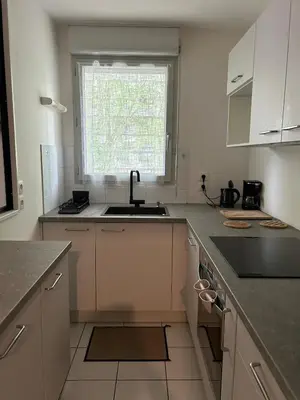 Cuisine ou kitchenette dans l'établissement Charmant 2P Cosy Bord de Seine avec terrasse