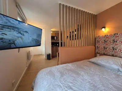 Un ou plusieurs lits dans un hébergement de l'établissement Studio Rouen Hypercentre 2 personnes Le Terracotta