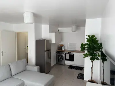 Cuisine ou kitchenette dans l'établissement Cosy apartment near Paris