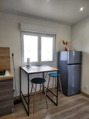 Cuisine ou kitchenette dans l'établissement Charmant studio équipé à Elbeuf