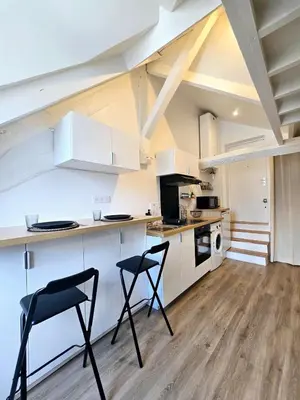 Cuisine ou kitchenette dans l'établissement Le Petit Pontoise