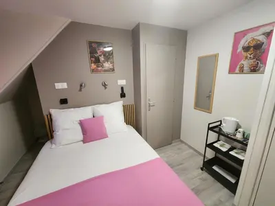 Un ou plusieurs lits dans un hébergement de l'établissement chambre rose