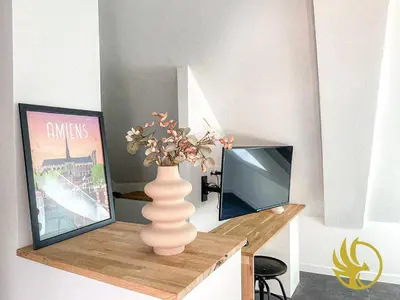 Télévision ou salle de divertissement dans l'établissement Le grenier des hortillonnages