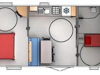 Plan de l'établissement Mobil home PMR avec terrasse, 2 chambres pour 3 pers. - API-1-52-548