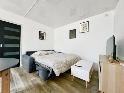 Un ou plusieurs lits dans un hébergement de l'établissement Le Fatio - Studio Terrace - WiFi - 2 people