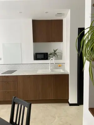 Cuisine ou kitchenette dans l'établissement L'Amienoise Maison 2ch Confort et standing