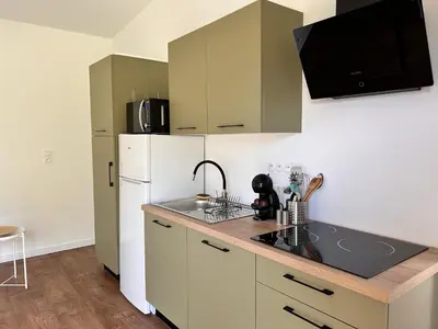 Cuisine ou kitchenette dans l'établissement Lodges La Chouette Nuit