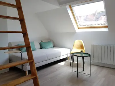 Un ou plusieurs lits dans un hébergement de l'établissement Le Fleurybis - Appartement calme proche de Rouen