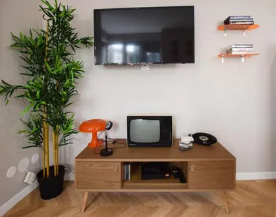 Télévision ou salle de divertissement dans l'établissement La Rétro-Capsule - 2 chambres & parking