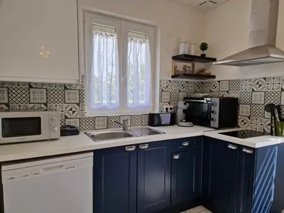 Cuisine ou kitchenette dans l'établissement Maison 3 personnes entre lac et forêt