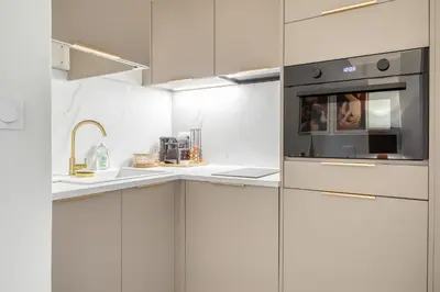 Cuisine ou kitchenette dans l'établissement Le Lauroise magnifique F2 place des Carmes