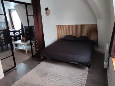 Un ou plusieurs lits dans un hébergement de l'établissement Appartement charmant et moderne à Poissy
