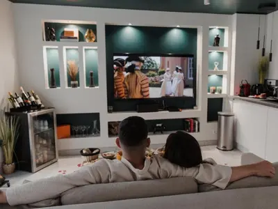 Télévision ou salle de divertissement dans l'établissement Chambre XXL, Luxueux, Home Cinéma, Jardin