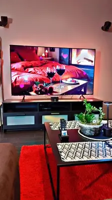 Télévision ou salle de divertissement dans l'établissement La Cachette Maison 6 personnes 3 chambres avec jardin