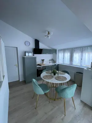 Cuisine ou kitchenette dans l'établissement Le nid douillet de Boisicourt