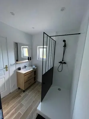 Salle de bains dans l'établissement Le nid douillet de Boisicourt