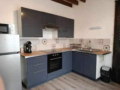 Cuisine ou kitchenette dans l'établissement Le Trèfle Doré T2, wifi, private parking space, fêtes interdites