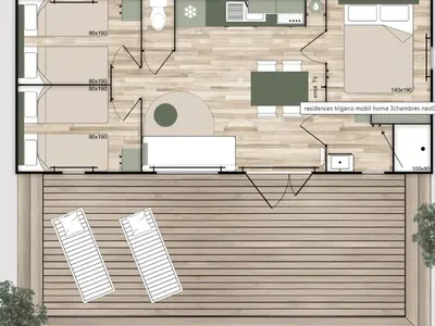 Plan de l'établissement Mobil home confortable avec terrasse pour 6 personnes - API-1-52-1584